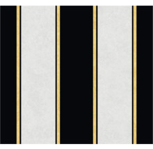 Tapet med randigt mönster i svart, vitt och guld