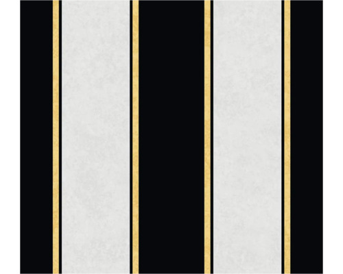 Tapet med randigt mönster i svart, vitt och guld
