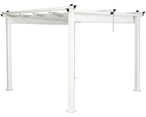 Fristående vit pergola med tygtak för trädgården