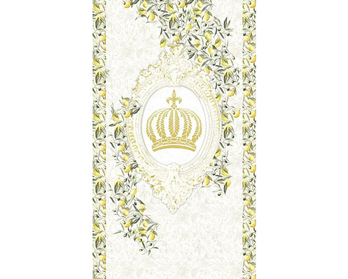 Dekorativt tyg med citroner och krona i ram