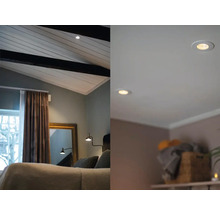 Två interiörvyer med taklampor för rumsbelysning