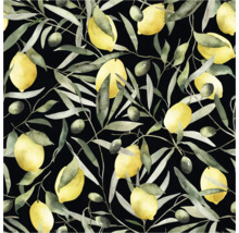 Dekorativt mönster med citroner, oliver och blad