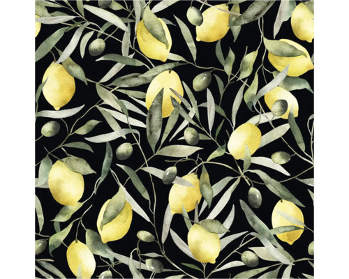 Dekorativt mönster med citroner, oliver och blad