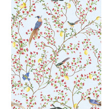 Tapet med fågel-, citron- och blomstermönster