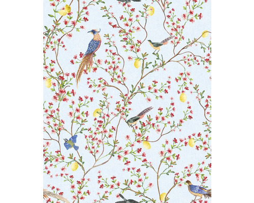 Tapet med fågel-, citron- och blomstermönster