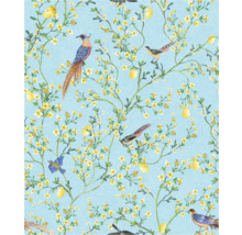 Tapet med fågel-, citron- och blommönster