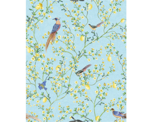 Tapet med fågel-, citron- och blommönster