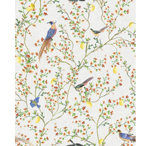 Tapet med blommönster, grenar, citroner och fågelmotiv