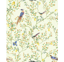 Tapet med fågel-, blom- och citronmönster