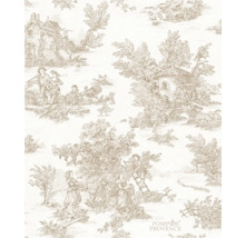 Tapet med Toile de Jouy-mönster som föreställer scener från livet på landet