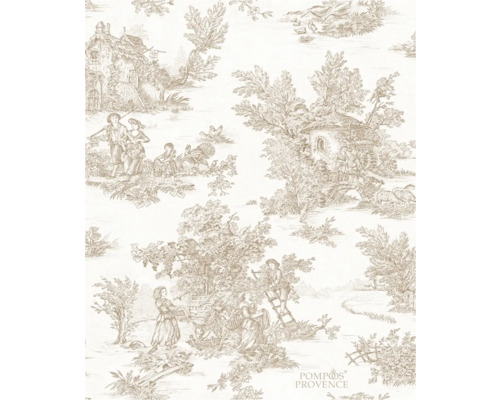 Tapet med Toile de Jouy-mönster som föreställer scener från livet på landet