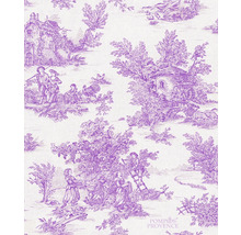 Tyg med traditionellt mönster med hus, människor och växter