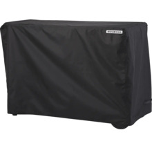 Svart skyddshuva för grillstation med hjul och Muurikka logotyp.