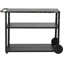 Svart grillvagn med tre hyllor och hjul