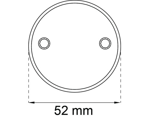 Teknisk ritning av ett runt lock med en diameter på 52 mm