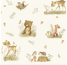Tapet med skogsdjursmotiv, inklusive björnar, rävar, rådjur och ekorrar