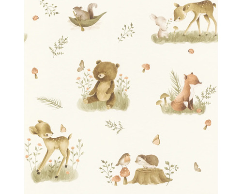 Tapet med skogsdjursmotiv, inklusive björnar, rävar, rådjur och ekorrar