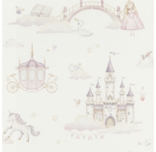 Tapet med sagomotiv som slott, vagn, enhörning och prinsessa.