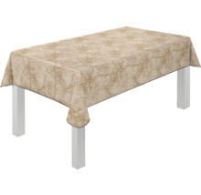 Bord med beige bordsduk i marmorlook