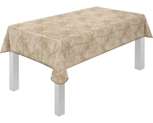 Bord med beige bordsduk i marmorlook
