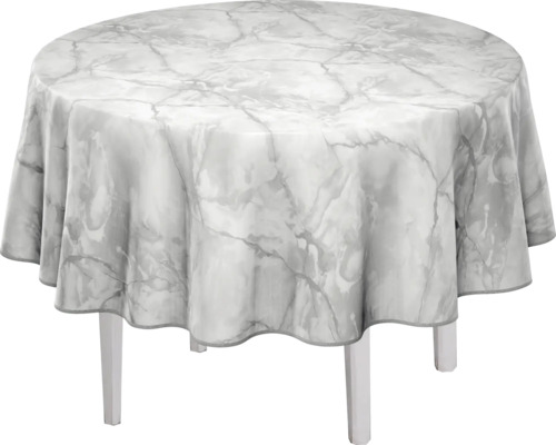 Runt bord med bordsduk i marmorimitation