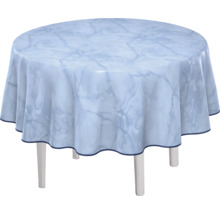Runt bord med bordsduk i marmordesign