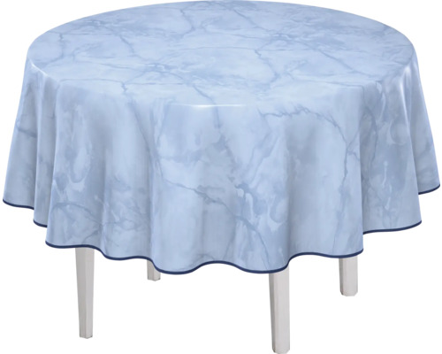 Runt bord med bordsduk i marmordesign