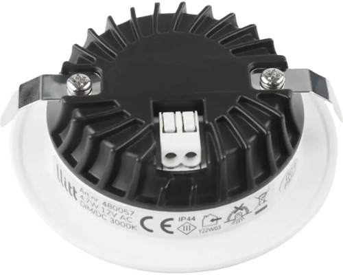 Undersida av en infälld spotlight med kylflänsar