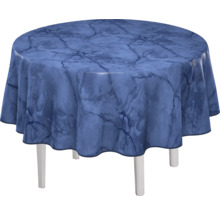 Runt bord med bordsduk i marmordesign