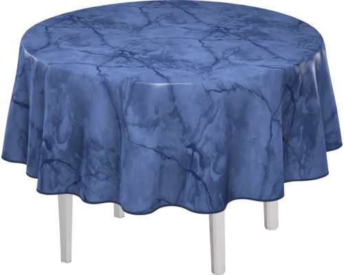 Runt bord med bordsduk i marmordesign