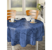 Dukat runt bord med blått mönstrat duk