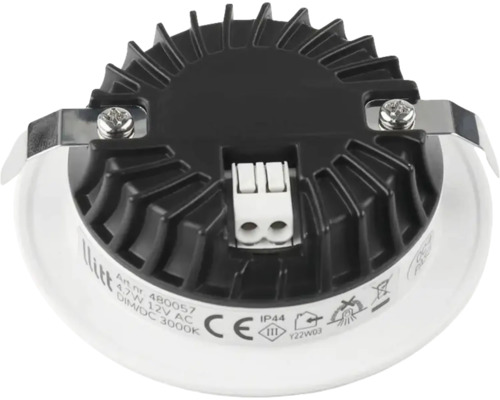 LED-spotlight bakifrån med kylfläns och anslutningsklämmor