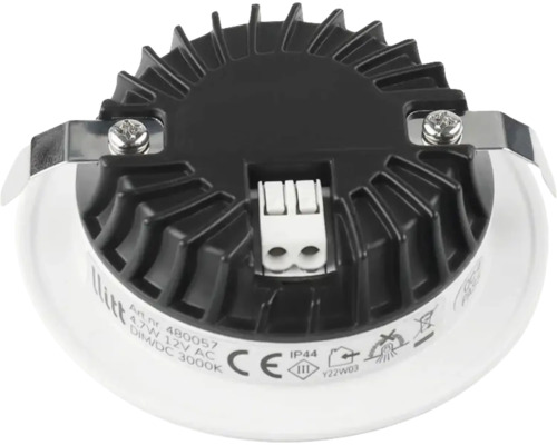 Baksidan av LED-spotlight med kylfläns och anslutningar