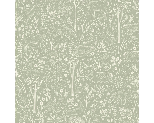 Tapet med skogsdjursmotiv som hjortar, harar, rävar, grävlingar, ekorrar och igelkottar