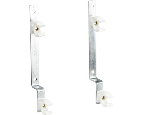 Två metallfästen med plasthållare