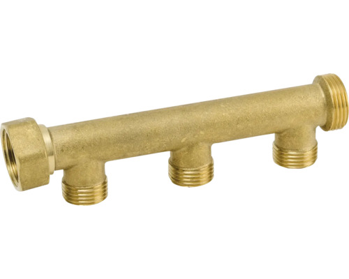 Fördelningsrör tre uttag matning R20 uttag R15 Fördelningsrör i mässing med tre utgångar för sanitetsinstallationer