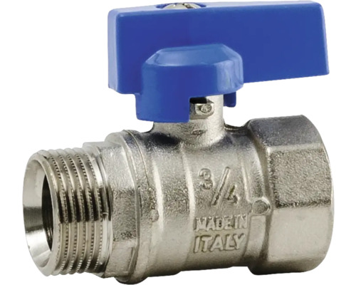 Kulventil med blått handtag och 3/4-tums gänga