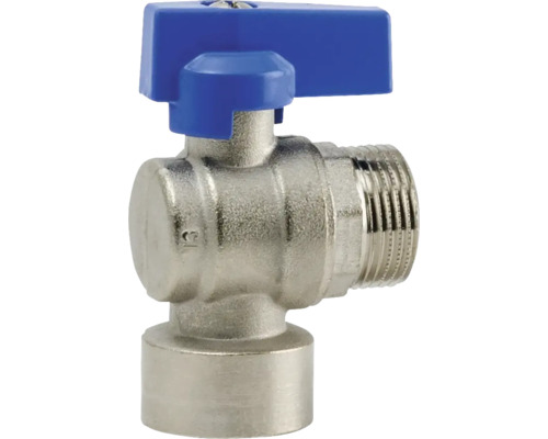 Vinkelventil av metall med blått handtag