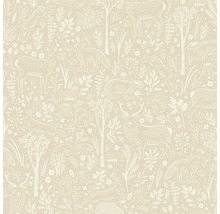 Tapet med skogsdjursmotiv, inklusive hjortar, rävar, harar, ekorrar och träd.