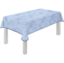 Bord med en bordsduk med marmormönster.