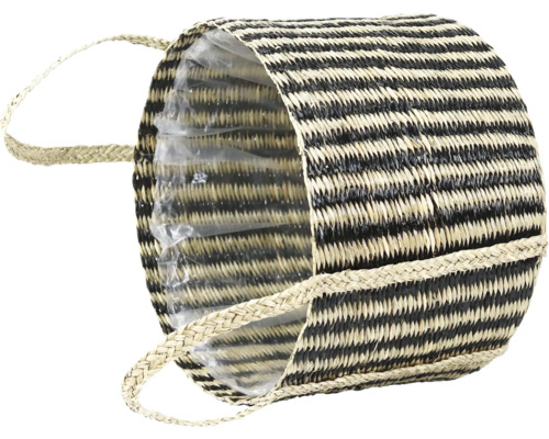 Dekorativ kruka av flätade naturfibrer med handtag