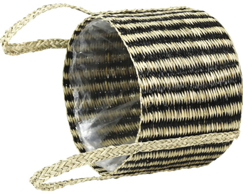 Randig ytterkruka av bast med handtag