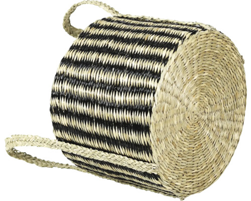 Randig korg av flätat sjögräs med handtag