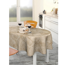 Oval matbord med marmorduk i köket