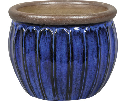 Kruka LAFIORA glaserad Ø27x24cm blå Blå blomkruka med räfflat mönster och bred kant