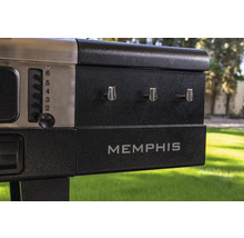 Detaljvy av en Memphis grill med temperaturregulator och kontrollknappar