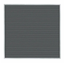 Grå garageportssektion med träutseende och metallram