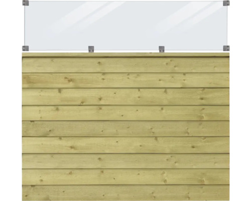 Trästaket med glasöverdel