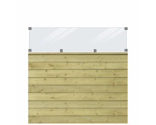 Trästaket med glasöverdel