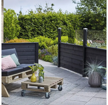 Uteplats med trämöbler och insynsskydd för utomhusbruk